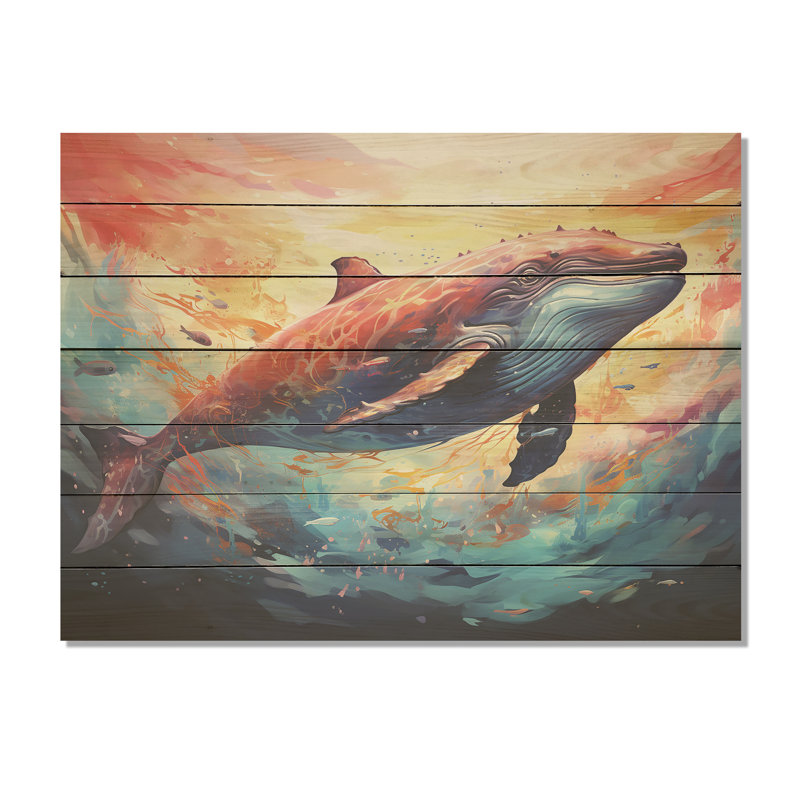 Blue majestueux dauphin à l'aquarelle - animaux dauphin sur bois, H 24 po x l 32 po x P 0,78 po