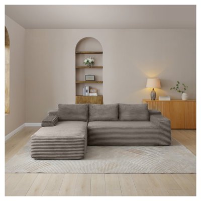 97" Modular Corduroy Sectional Sofa with Chaise, 3-Piece L-Shape Couch in Camel, No Assembly Required