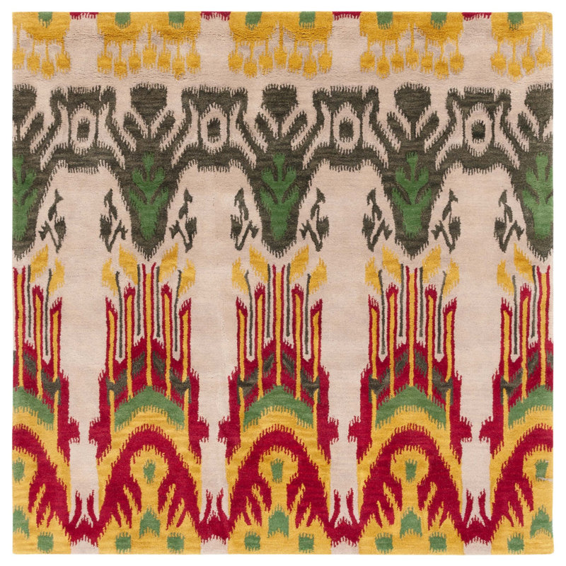 Kline Ikat Hand Tufted Wool Ikat Rug, Square 6'