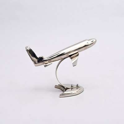 Decorative Retro Aluminum Airplane Sculpture | Nickel-Finished Table Accent