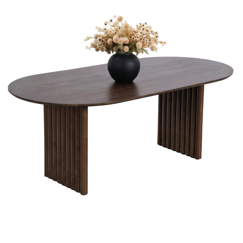 79" Soild Wood Dining Table with Double Pedestal Base &  Oval Tabletop , Walnut