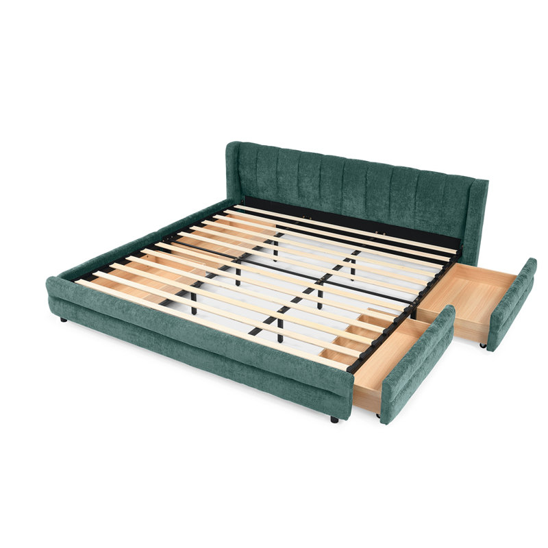 Structure de lit rembourrée avec tissu épais, Très grand lit, Vert