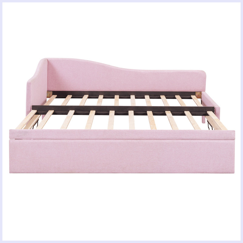 Modern Upholstered L-Shaped Upholstered Daybed with Pop Up Trundle, Pink