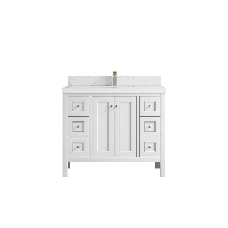 Ensemble de meuble-lavabo simple blanc l 4 x P 2 po Nashville, Calacatta Laza