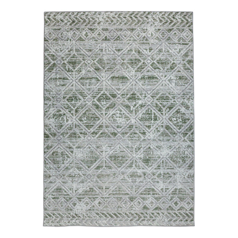 Tapis vert à motif géométrique transitionnel 1243 Kainaan, Rectangle 5 pi 3 po x 7 pi 3 po, Vert