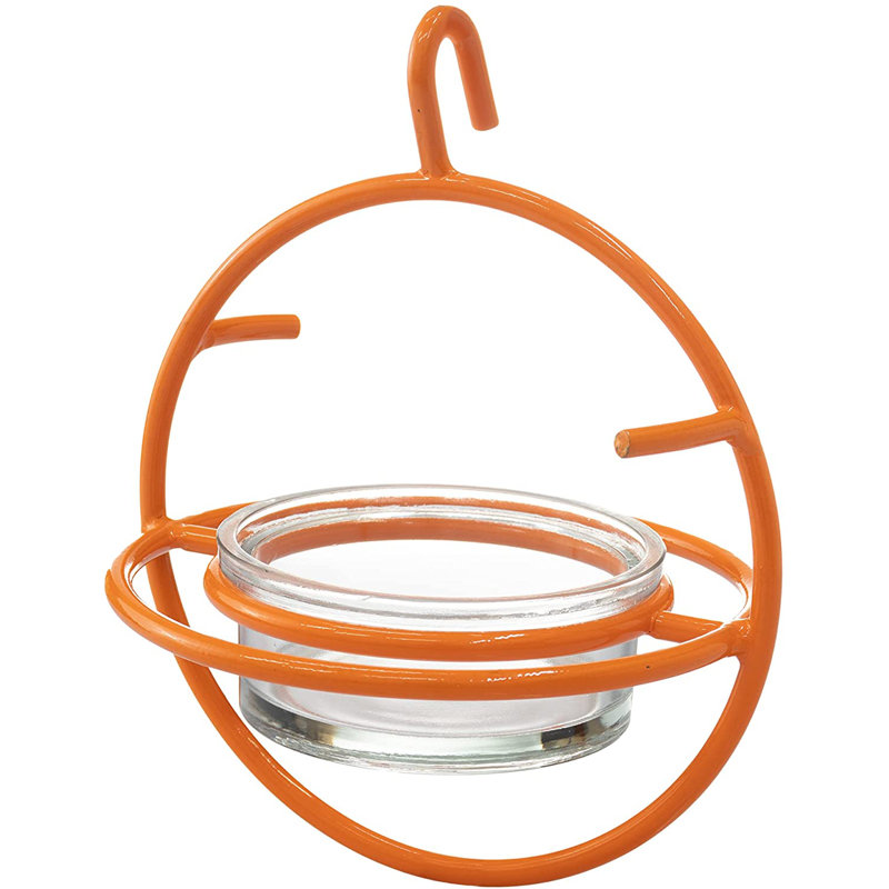 Hanging Oriole Bird Feeder with Clear Glass Bowl, Perch, and Attachment Prongs for Clementines, Mandarins, and Oranges Outdoor Decor for Garden Backyard Patio and Deck