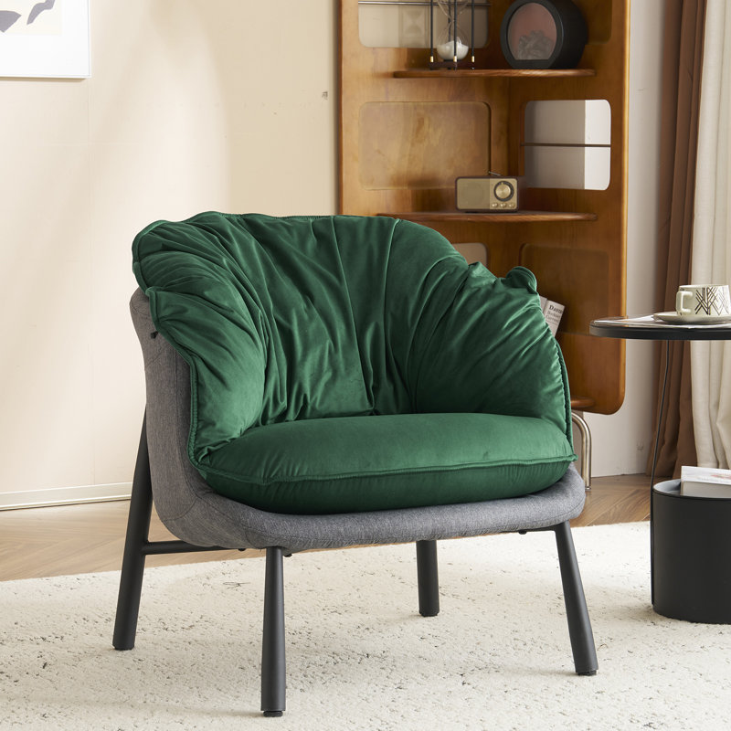 Fauteuil d'appoint amovible en velours de coton l 27,4 po, Velours vert / lin / coton