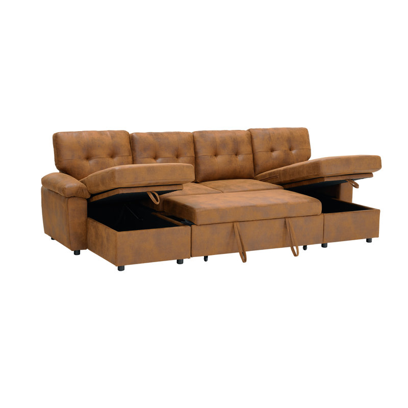 Canapé modulaire convertible de 112 po avec deux rangements et accoudoirs rembourrés