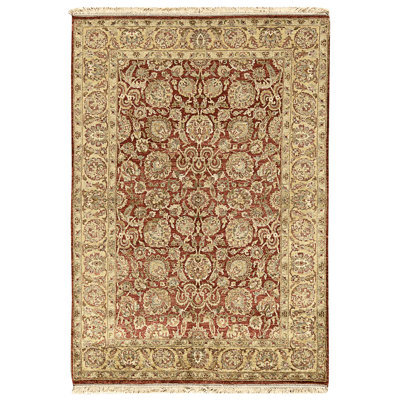 Hand Knotted Wool Area Rug in Red And Gold