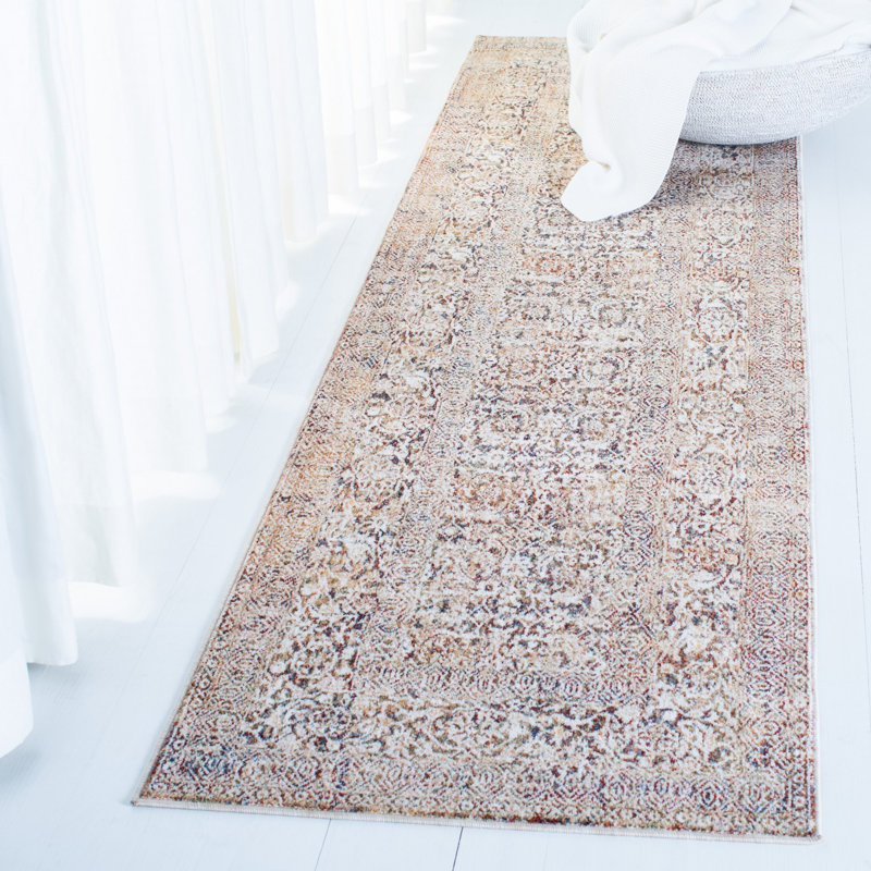 Tapis ivoire / brun en polyester tissé à la machine Lauren Ralph Lauren, Tapis de couloir 2 pi 2 po x 8 pi