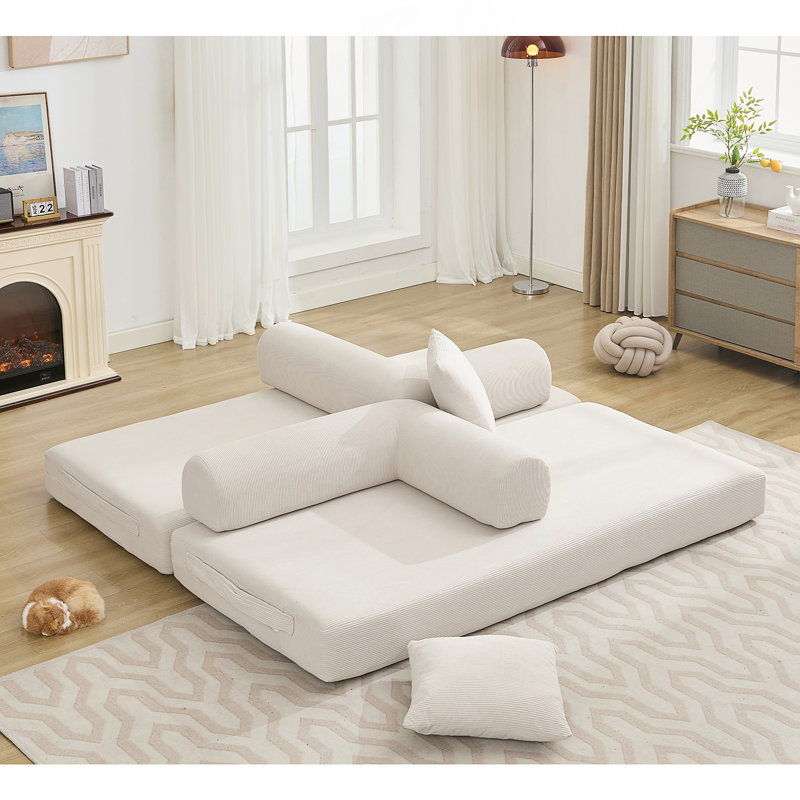 Boneless Corduroy 78.5" Folding Convertible Out Sleeper Sofa Bed, Beige