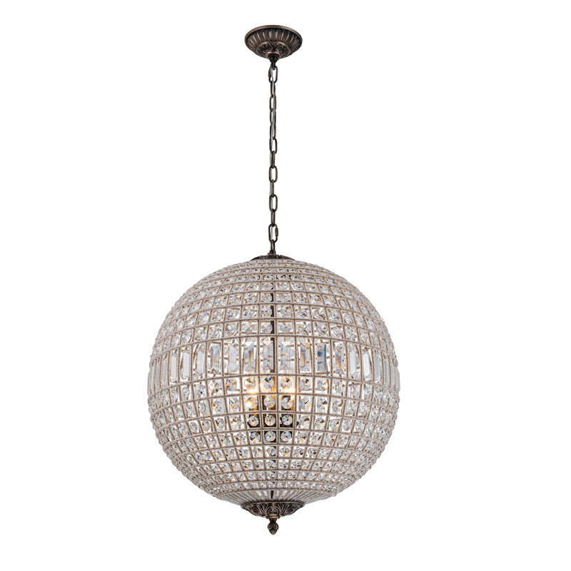 Kiabeth 3-Light 18" Handmade Antique Brass French Vintage Crystal Globe Chandelier, 30" H x 24.8" W x 24.8" D