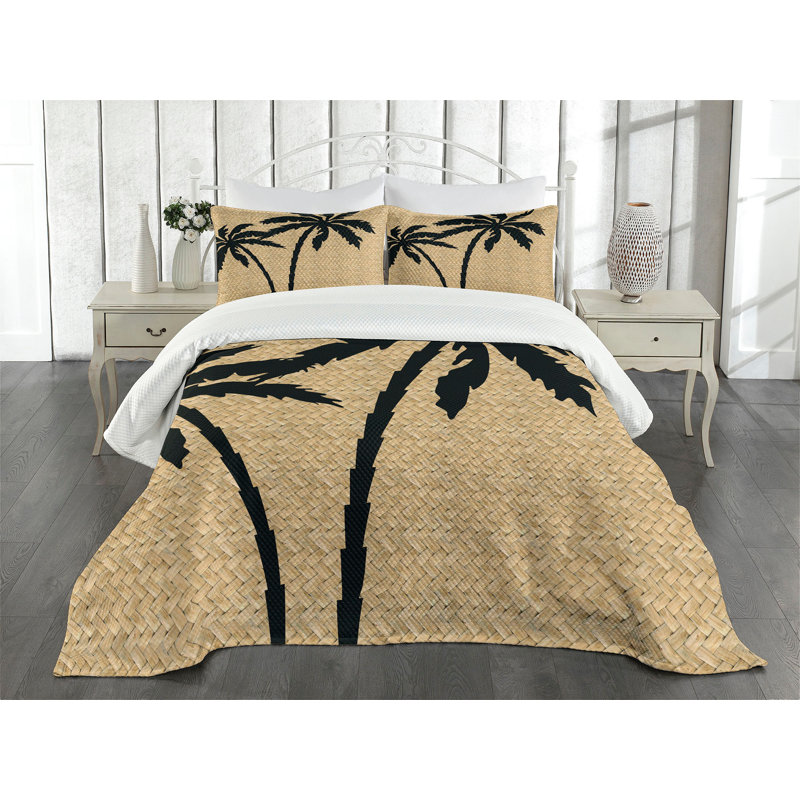 Ambesonne Tropical Bedspread Palm Tree Silhouettes, King Bedspread + 2 Standard Shams