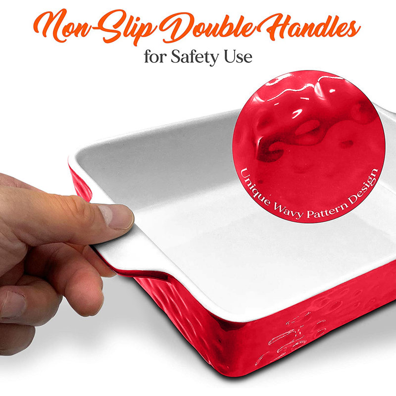 Red 3-Piece Rectangular Ceramic Bakeware Set with Non-Stick Coating