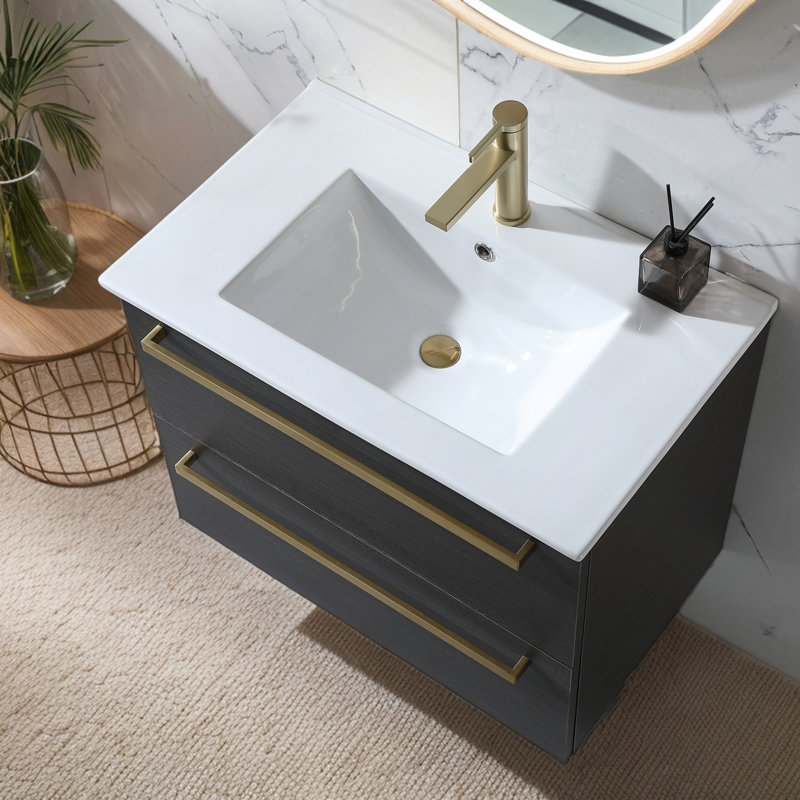 Ensemble de meuble-lavabo mural simple 30 po grain droit moderne ébène