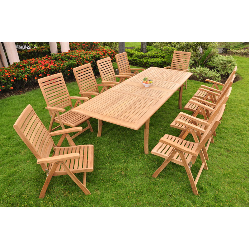 Ensemble repas 11 pièces teck luxueux Ledya, H 30,5 po x L 117 po x l 42,5 po, 10
