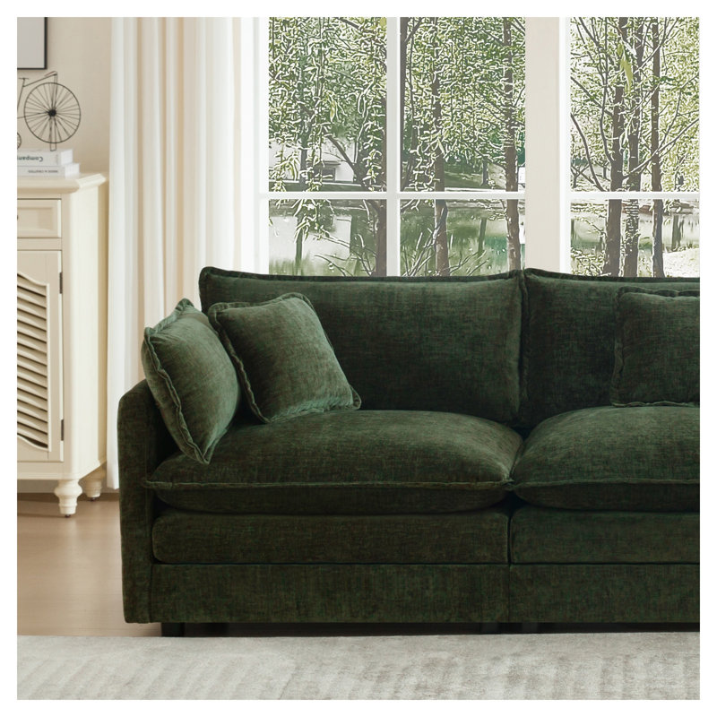 Ensemble de canapé modulaire en chenille vert 2 pièces, causeuse 2 places et canapé, Vert