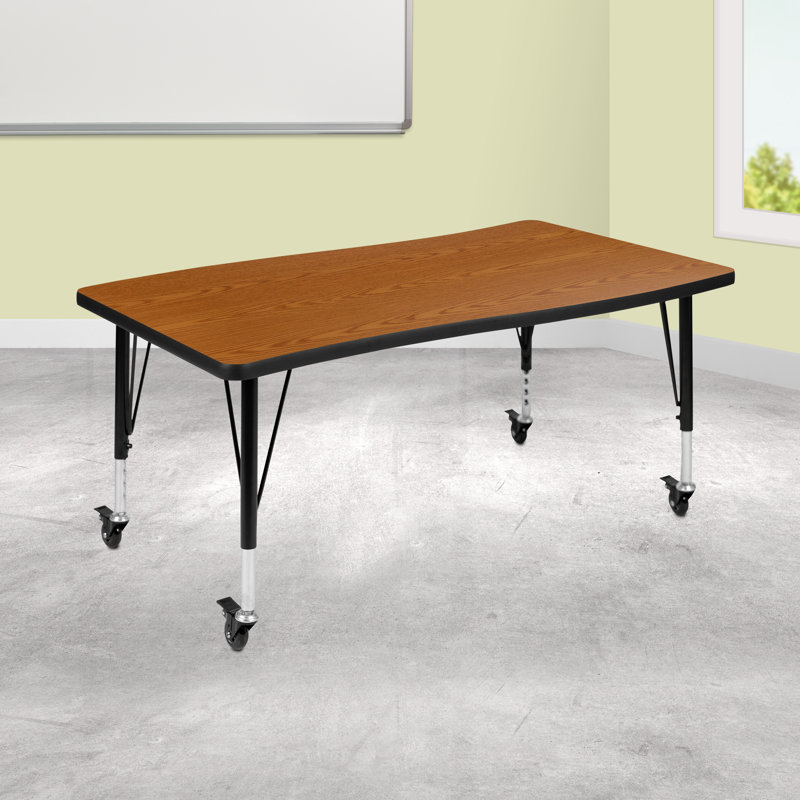 WaveFlex 28"W x 47.5"L Oak Collaborative Height Adjustable Activity Table with Casters