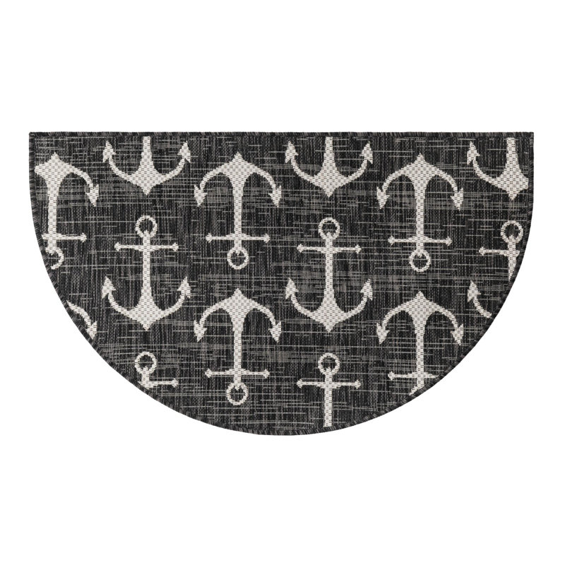 Tapis gris anthracite intérieur / extérieur Glidden, Demi-cercle 2 pi 2 po x 3 pi 7 po