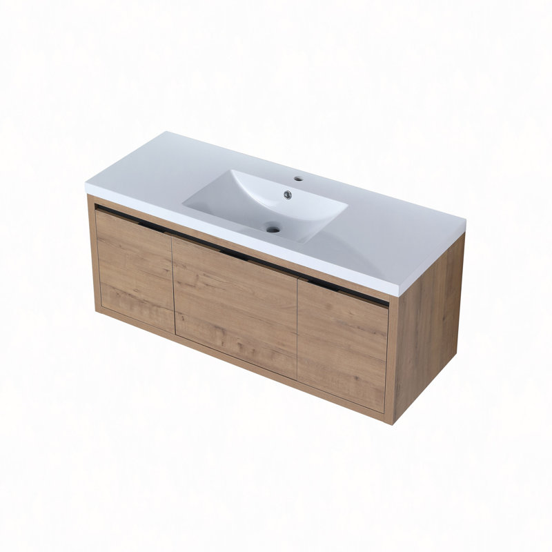 Armoire de salle de bain 48 po avec lavabo, portes à fermeture douce et tiroir, montage à flotteur