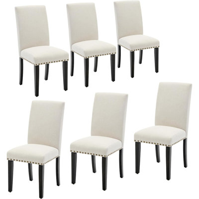 Modern Fabric Upholstered Ergonomic Chairs with Curved Backrest,Heavy-Duty Wood Legs for Dining Room Kitchen Home Office,Weight Capacity 265lbs,Easy-to-Clean Fabric