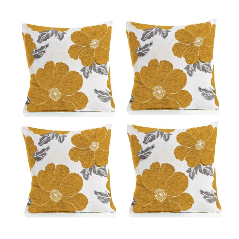Darionte Poppy Chenille Cushion Cover with Filler Pad, 45 cmH x 45 cmW, Ochre