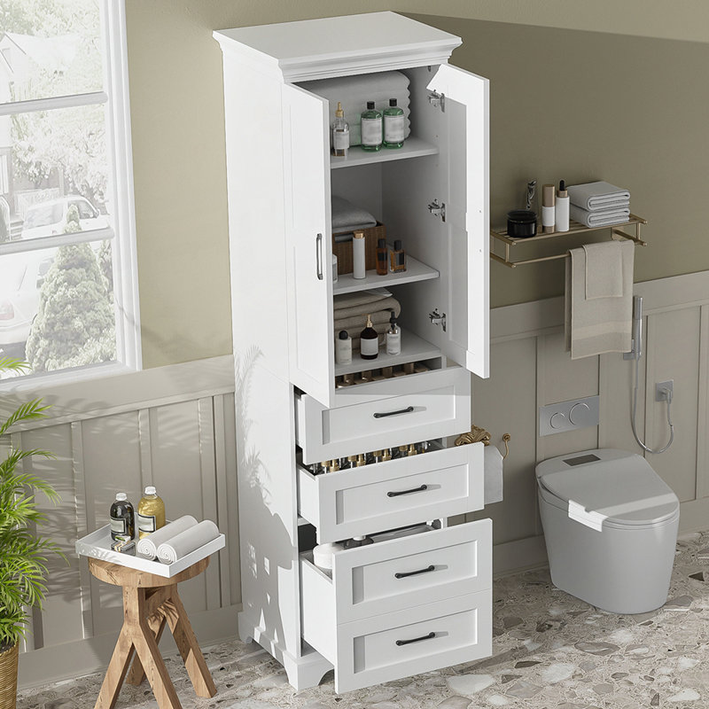 Meuble-lavabo spacieux avec portes à charnières et tablette réglable, idéal pour les solutions de rangement organisées et élégantes.