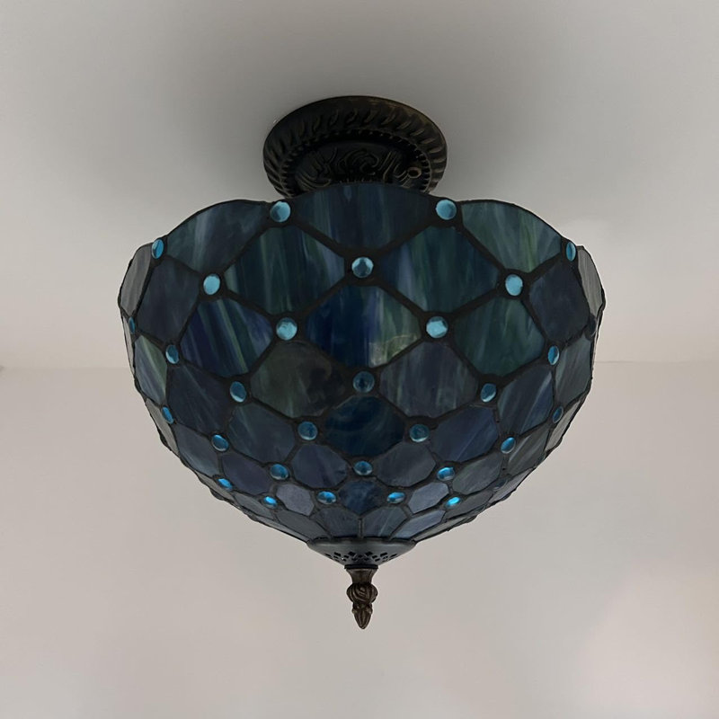 Tiffany Glass Semi Flush Mount, Blue