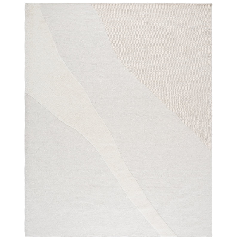 Campeaux Hand Woven Wool/Cotton Solid Color Rug in Ivory, Rectangle 8' x 10'