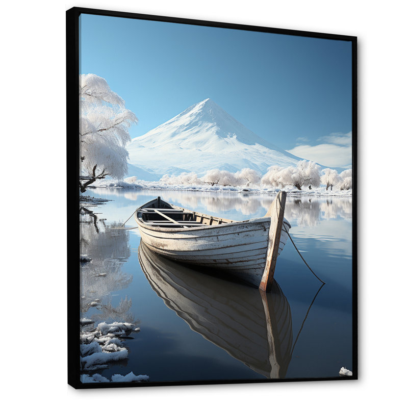 «Reitman White Japon Whispers Of Winter I», reproduction sur toile, Cadre flottant noir, H 32 po x l 16 po x P 1 po