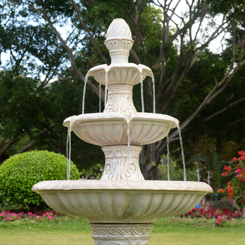 Fontaine à 3 niveaux en céramique Shiloh - Élégance, sans lumières, Blanc