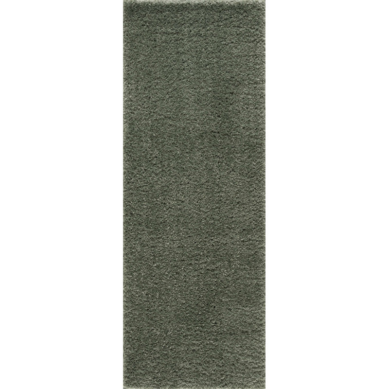 Tapis noir en polyester tissé à la machine de couleur unie Ozil, Tapis de couloir 2 pi 7 po x 7 pi 3 po