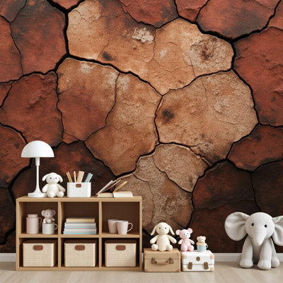Papier peint adhésif à motif de terre craquelée abstraite à motif de terre craquelée H 69 po x l 96 po, papier peint amovible en PVC pour chambre à coucher, bureau à domicile