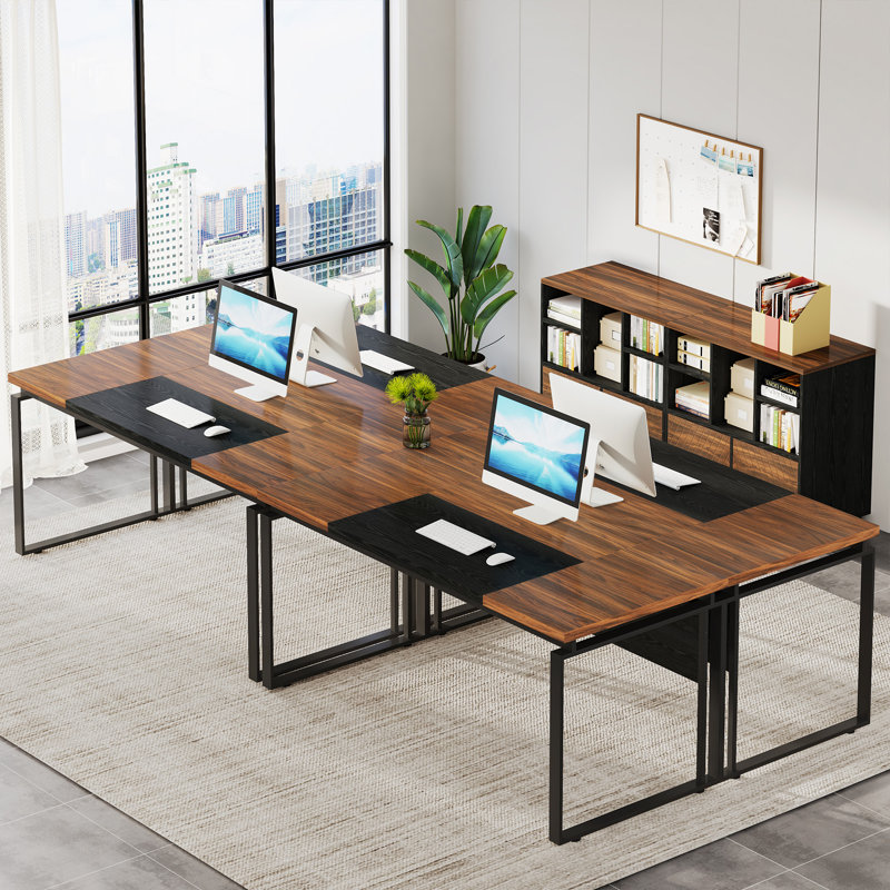 Burgener L-Shape Executive Desk with File Cabinet, Rustic Brown/Black