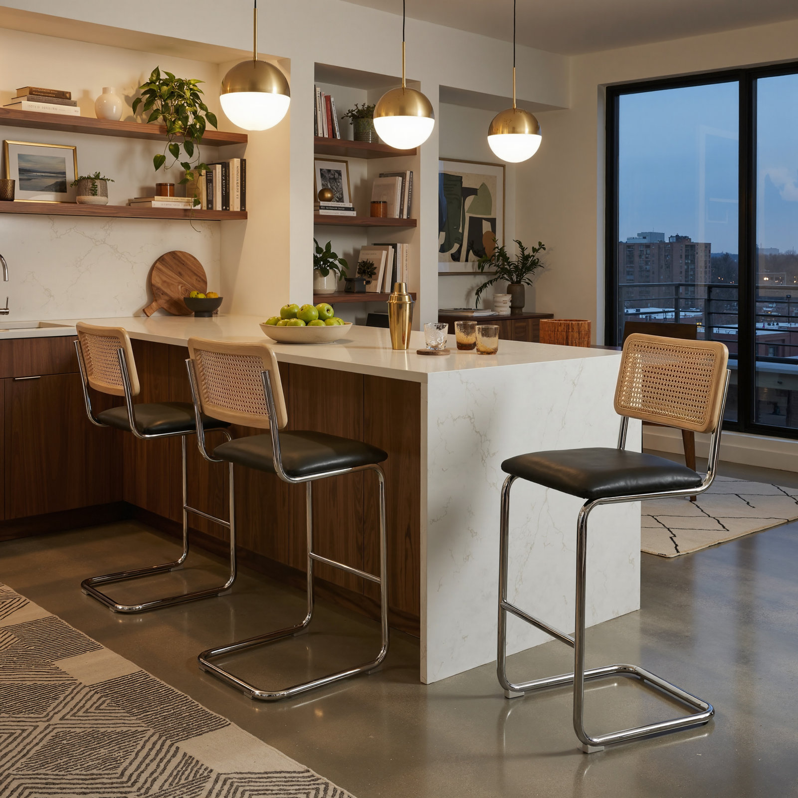 Walsh Bar and Counter Stool, Midnight Black Vegan Leather, Bar Stool (30” Seat Height)
