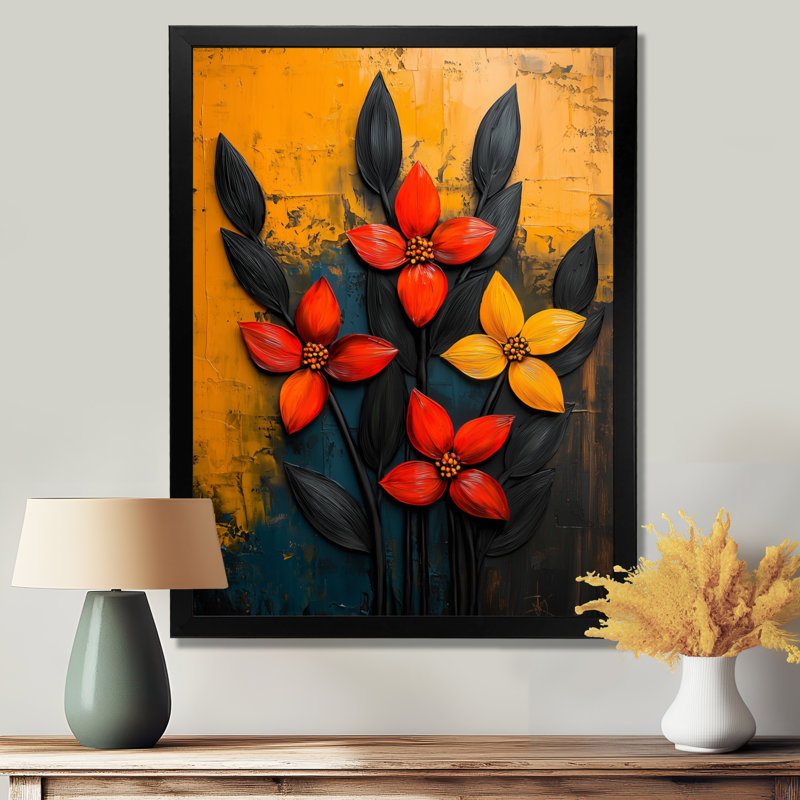 Harlow - Floral Wall Art Prints, H 44 po x l 34 po, Noir, Reproduction encadrée d'une seule photo