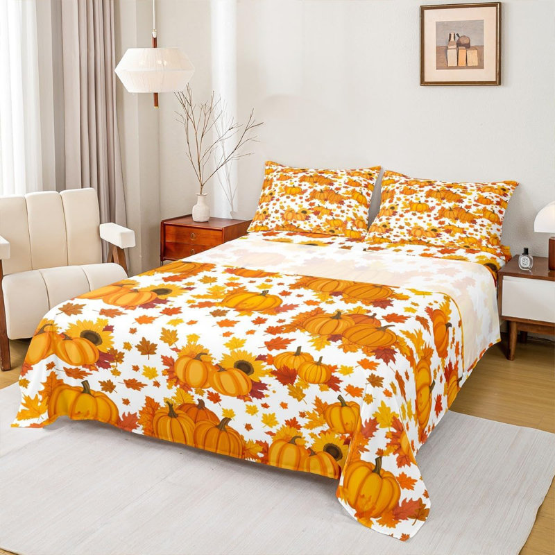 Fall Pumpkin and Maple Leaves Bed Sets