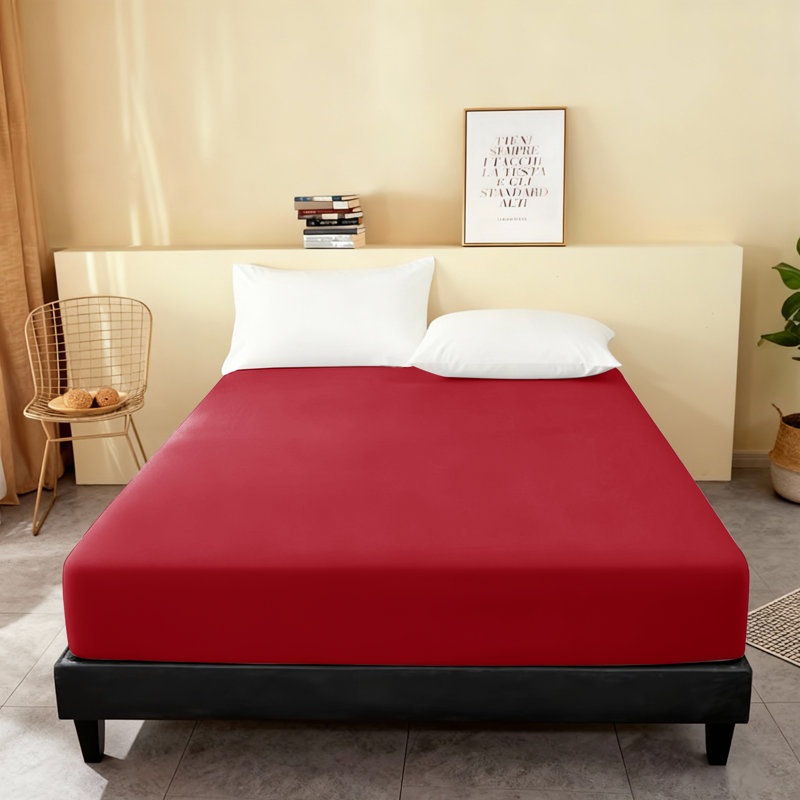 Super Soft Microfiber Fitted Sheet – 25cm Deep Pocket, Brushed Finish, Red, Double (4'6)