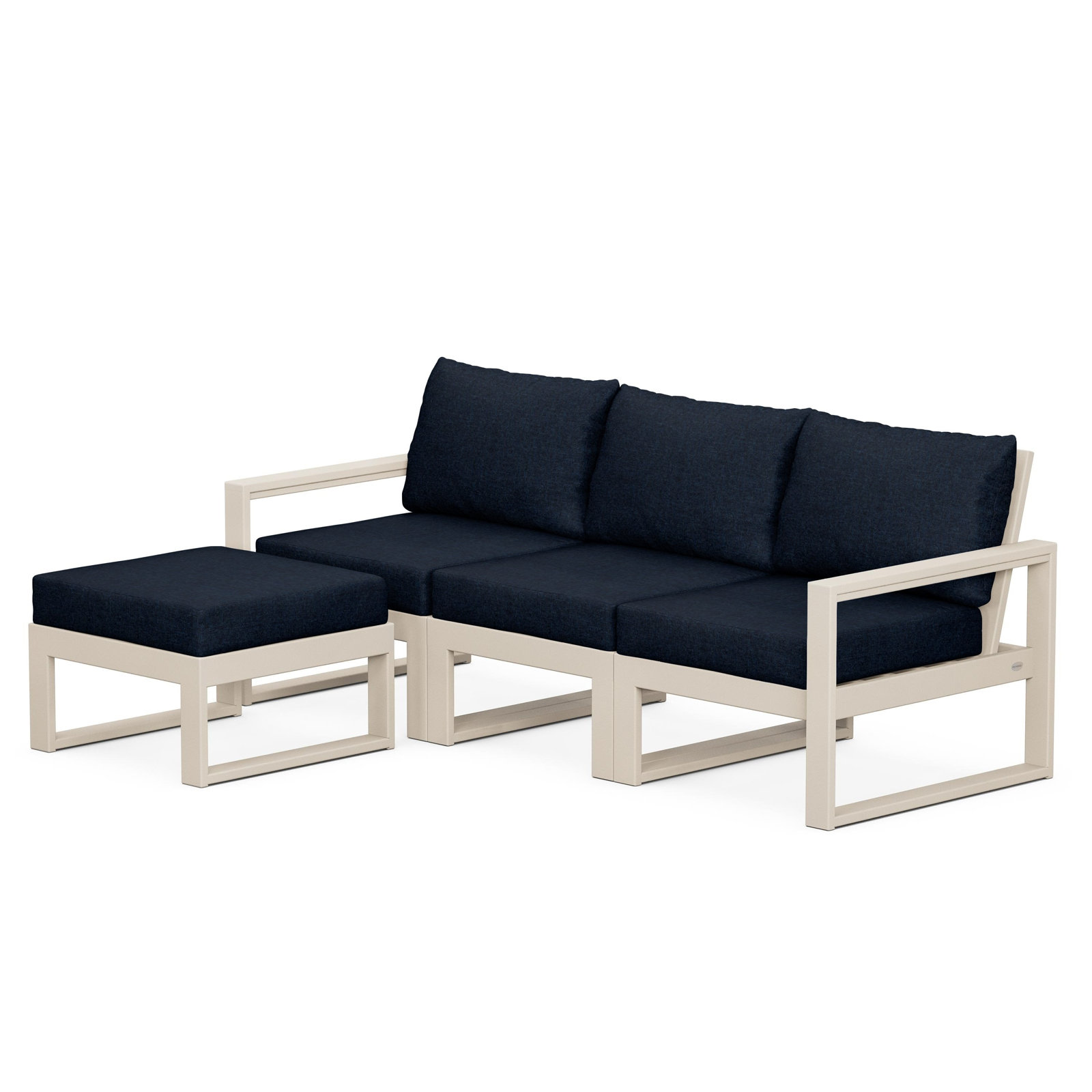 POLYWOOD EDGE Modular Deep Seating Set with Ottoman, Sand, Marine Indigo