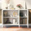 Buffet ondulé à 3 portes avec pieds en pin massif, armoire de rangement à finition peinte de style américain pour le salon, le vestibule, la cuisine et le bureau personnel.