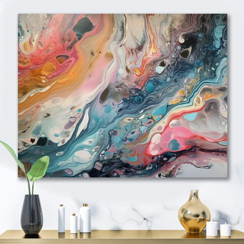 Impression sur toile bleu sarcelle marbré fantaisie II, H 12 po x l 20 po x P 1 po, Toile tendue