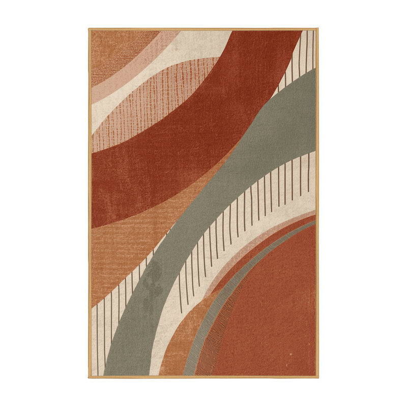 Tapis bohème abstrait lavable à la machine en brun Paizlea - reliure brun clair, 8 x 10
