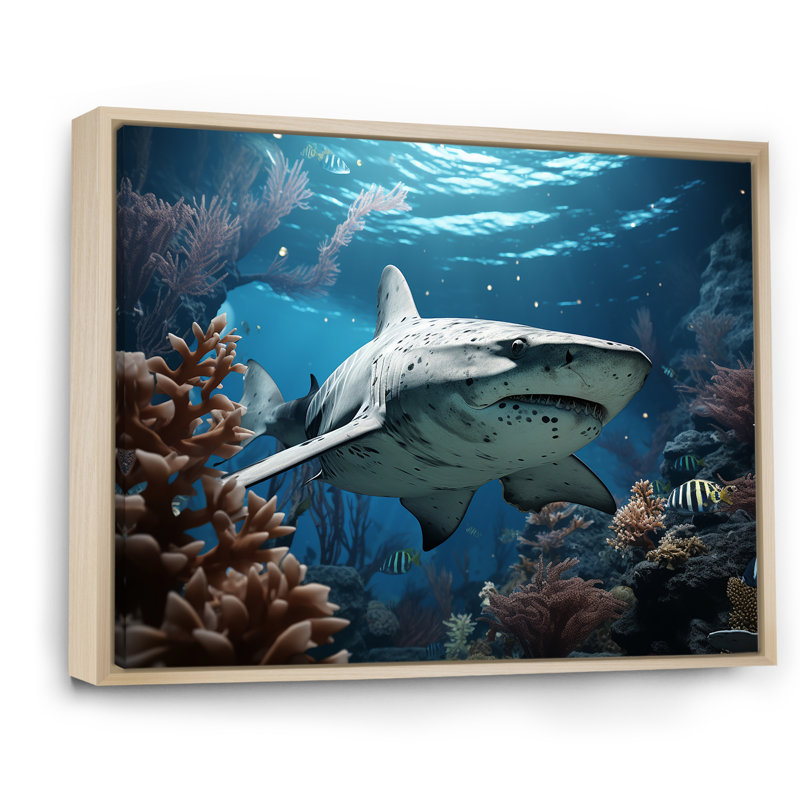 Coral Sharks Ballet - Décoration murale plage et océan, Cadre naturel flottant, H 30 po x l 40 po