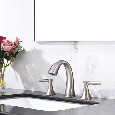 3 Hole Widespread Vanity Bath Faucet In Brushed Nickel With Two Handles - Smooth Cartridge, Rust & Stain Handle For Bathroom Easy Diy, Precise Temperature Adjustment