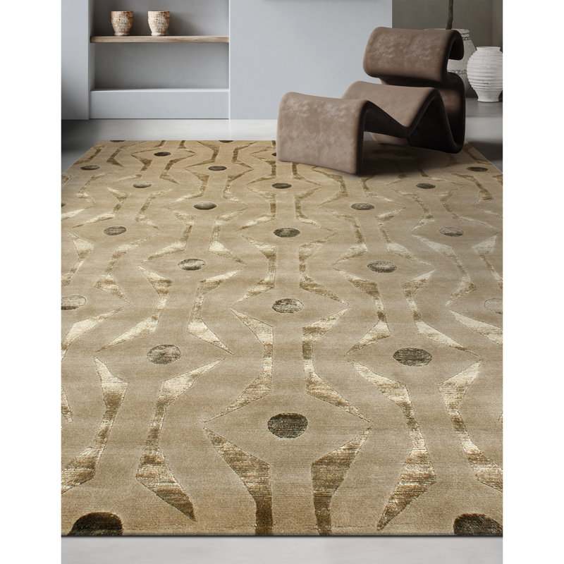 Geometric Area Rug in Black/Brown/Beige, Rectangle 6' x 9'