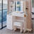 37" Middle Size Left Bedside Cabinet Vanity Table + Cushioned Stool Dresser Set, 2 AC+2 USB Socket, Hair Dryer Stand, Large Touch Control LED Sliding Mirror, 3-Color Switch, EPA, GCC, UL Certificate-1175954281