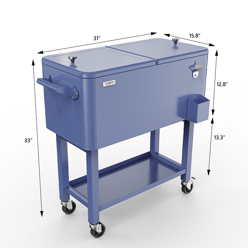 VINGLI 80 Quarts Serving Station / Cart Cooler with wheels in Haze Blue