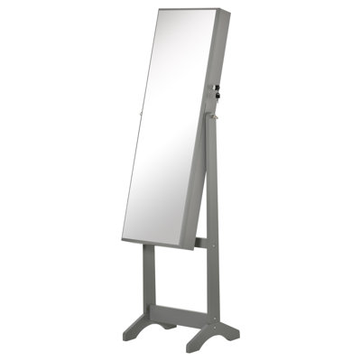 Armoire à bijoux sur pied, organisateur de bijoux verrouillable avec miroir pleine longueur et 3 angles réglables