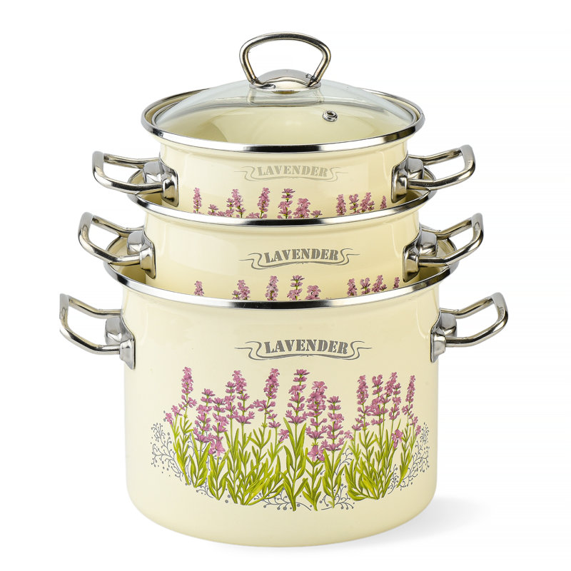 Lavender Fields Enamel Pot with Glass Lid