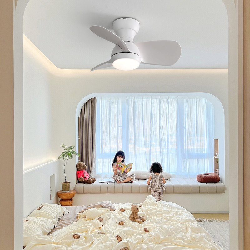 Bedroom Ceiling Fan With 3 Colour Dimmable, 3 Abs Blades Remote Control Dc Motor Black With 18W Led Light, White, White